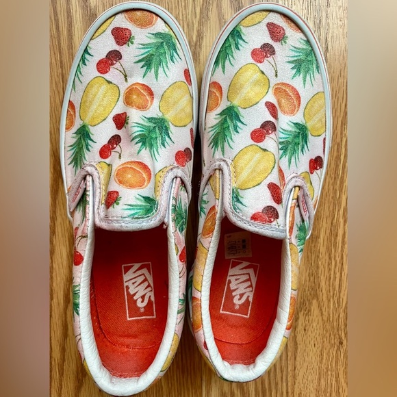 Vans Classic Slip On Sneakers Tropical Fruit Glitter Print Size 3 Big Kids - Picture 8 of 8